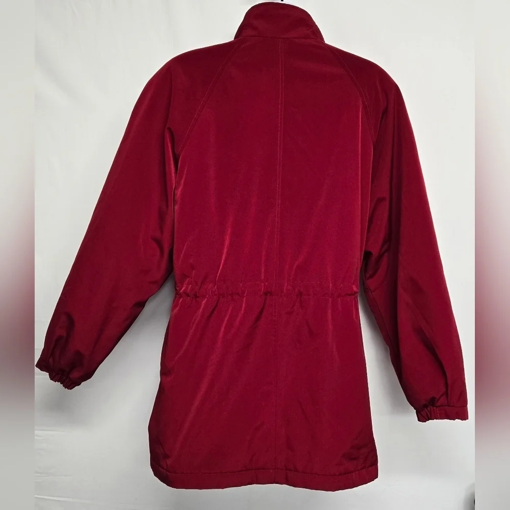 Liz Claiborne S Winter Coat Faux Layered Vest Fleece Drawstring Red Wine